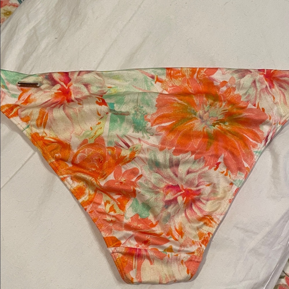Floral Orange Tropical Bikini Bottom with Chain Accents - Picture 3 of 3